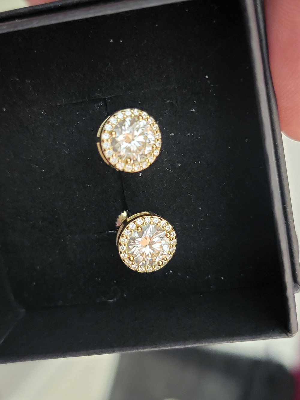 24 K Gold Over 925 Round Moissainite Pave Stud Screwback Earrings, 2 CTW